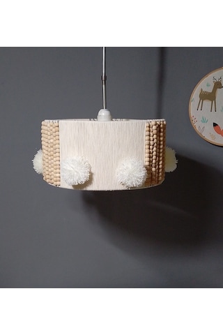 Ekru Makrome Avize Çocuk Odası Avize Bebek Odası Avize Aydınlatma Ahşap Boncuk Ekru