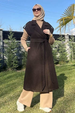 Rabia Şamlı Apoletli Acı Kahve Yelek Normal