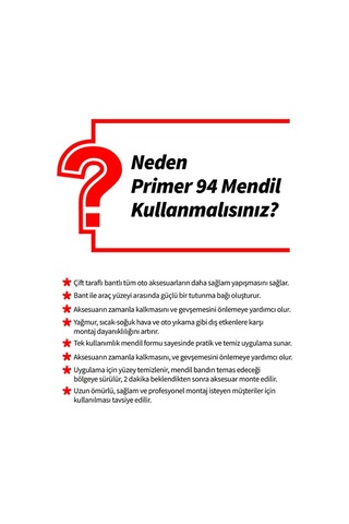 Primer 94 Çift Taraflı Bant İçin Yapışma Arttırıcı/kuvvetlendirici Mendil 5 Adet