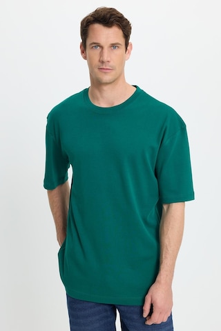 Tudors Unisex Oversize Geniş Kesim %100 Pamuk Yumuşak Dokulu Basic Bisiklet Yaka Yeşil Tişört-35178 Yeşil