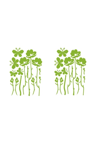 Duvar Süsü Sticker 2 Adet Yeşil Çiçekli Şeffaf Filmli Pvc 48x33