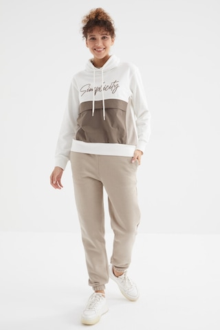 Tommy Life Koyu Bej Yüksek Bel Şardonlu 3 İplik Pamuklu Basic Kadın Eşofman Alt - 94624 Koyu Bej