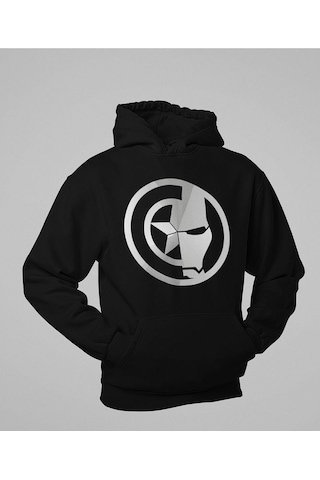 Sevbano Kaptan Amerika X Iron Man Baskılı Unisex Oversize Avengers Hoodie Siyah