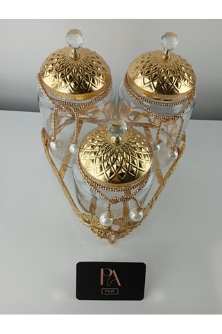 Çay Kahve Şekerlik Kavanoz Sunumluk Söz Nişan Kız İsteme Çikolatalık Dekoratif Obje Biblo Süs Eşya Üçgen Altın