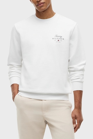 Tommy Hilfiger Logolu Pamuklu Regular Fit Bisiklet Yaka Sweat Erkek Sweat Mw0mw43218 Ybr Beyaz