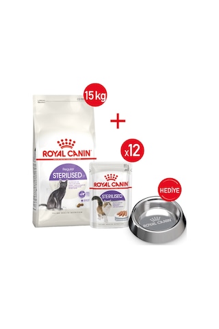 Sterilised37 - Kuru Kedi Maması 15 Kg + Yaş Mama 12x85 Gr + Çelik Mama Kabı