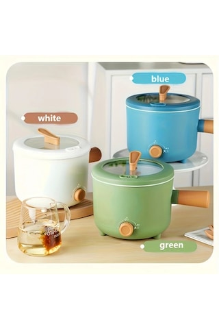 Honeybeeshop Mavi Taşınabilir Elektrikli Yapışmaz Tencere Kapaklı Hafif Kullanışlı Çok Fonksiyonlu Pişirme Tenceresi