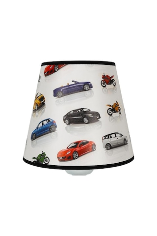 Şenay Aydınlatma Çocuk Odası Konik Pvc Abajur-Beyaz Arabalar Diğer