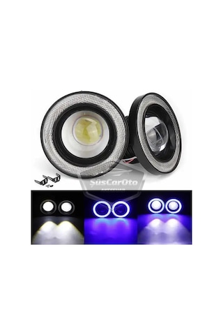 Ford Ka 1996-2008 Uyumlu Üniversal Mercekli Angel Sis Farı Metal Su Geçirmez 76 Mm Mavi Halkalı Gündüz Farı Angel Eyes 2 Adet 00 Şüscaroto Aksesuar