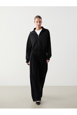 Lcwaıkıkı Classic Siyah Dik Yaka Oversize Kadın Fermuarlı Sweatshirt