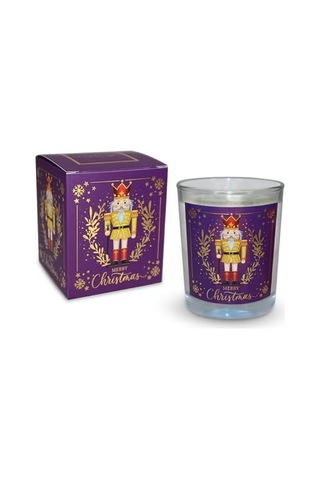 Charm Lab Candle Kurşun Asker Nutcracker Tasarımlı Mum, Mor Renk Temalı, 135 G Doğal Bio Balmumu, 40 Saat Yanma Süresi, Cam Kavanoz, Şık Bristol Kutulu, Yılbaşı Koleksiyonu Hazır Hediye 50 x 22