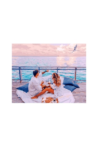 Sahil Ve Romantik Çift Çerçevesiz 70x90 Sayılarla Boyama Hobi Seti