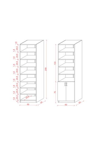 Asra Trend K-35 %100 MDF 60 cm Kapaklı Kitaplık Raflı Ofis Dosya Dolabı Petra