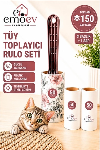 Tüy Toplayıcı Rulo Seti 3 Başlık / Toplam 150 Yaprak - Yüksek Yapışkanlı Kedi Köpek Tüyü, Koltuk Ve Giysi Temizleme Rulosu Tüy Toplayıcı Rulo Seti 3 Başlık / Toplam 150 Yaprak - Yüksek Yapışkanlı Kedi Köpek Tüyü, Koltuk Ve Giysi Temizleme Rulosu
