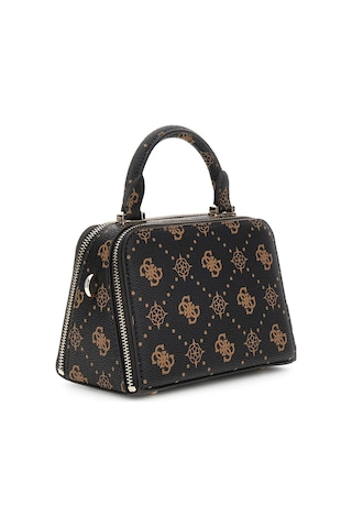 Guess Kadın Çift Bölmeli Monogram Desenli Mini Bowling Çanta - Kahverengi Kahverengi