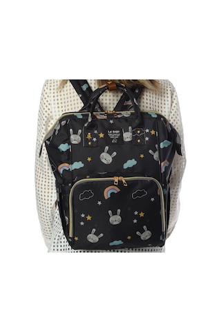 Lal Baby Tavşan Desenli Anne Bebek Bakım Sırt Çantası Siyah