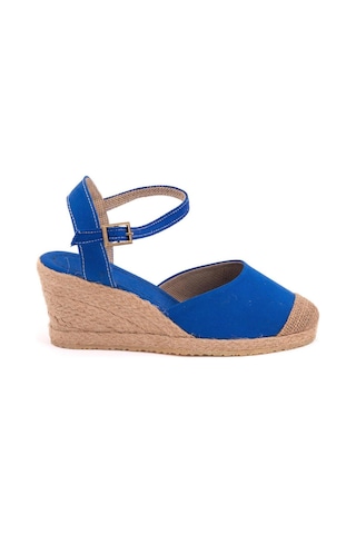 Star Tombis Gerçek Elişi Topuğu Açık Burnu Hasırlı Bilekten Bantlı Dolgu Topuk Keten Hasır Espadril Handmade Saks Saks Mavi
