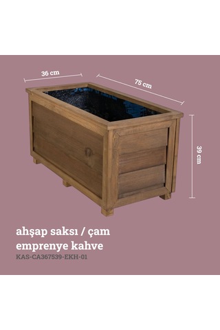 Kaf Ahşap Dekoratif Ahşap Saksı - Uzun / Emprenye Kahve