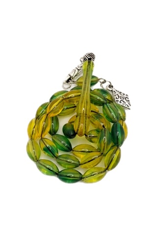 Han Ticarethane Yeşil Sarı Renk Arpa Kesim Toz Kehribar Tesbih