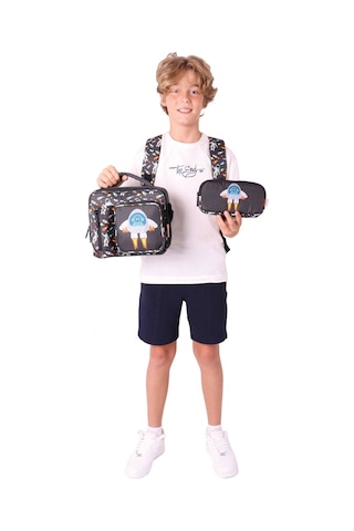 Kaukko Kids Kız Çocuklara Özel Siyah - 3d Roket Detaylı Üçlü Okul Çantası Seti Siyah
