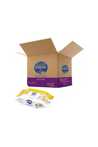 Mavi Beyaz Islak Havlu Mendil 90 Yaprak Papatya 24 Lü Set Plastik