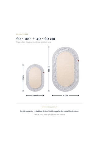 Banyo Paspası Takımı 60x100+40x60 Cm İç Trikot Bej & Gümüş
