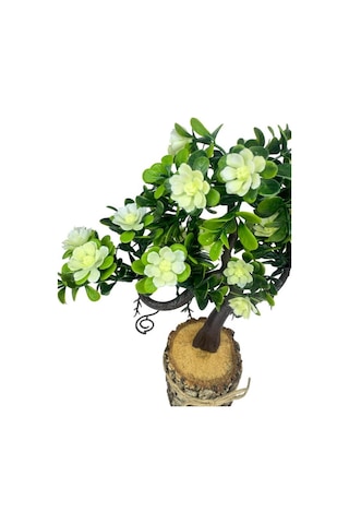 Yapay Çiçek Beyaz Çiçekli Bonsai Ağacı Dekoratif Kütük Saksıda Yapay Ağaç Bonzai Losus Çiçekli