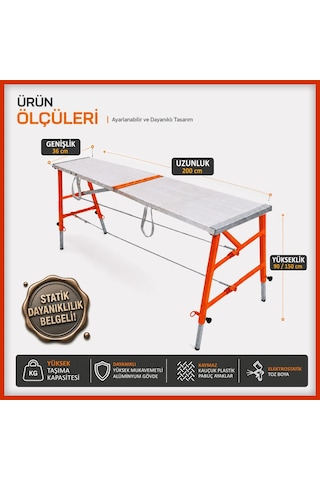 Alüminyum Gövdeli Çelik Ayaklı Teleskopik Katlanır İnşaat İskelesi - 400 Kg Taşıma Kapasitesi 150x36x200cm