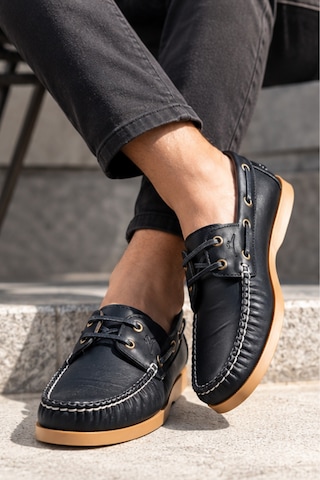 Liarca Marin Boat Shoe, %100 Hakiki Deri Siyah Bej Kauçuk Taban Erkek Boat Shoe Mokasen Laofer Casual A... Siyah - Bej