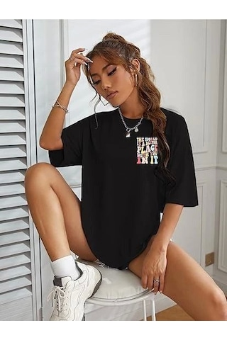 Buğrahayalin Bisiklet Yaka Baskılı T-shirt - Siyah Siyah