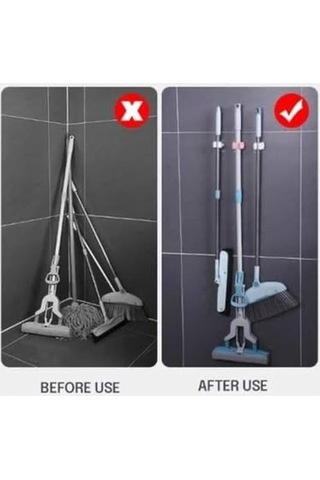Adet - Paspas Süpürge Fırça Ve Mop Askısı Sap Tutucu Mutfak Banyo Askı Çok Renkli