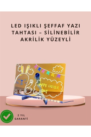 Led Işıklı Şeffaf Yazı Tahtası Neon Etkili Akrilik Pano Silinebilir 7 Renkli Kalemli 30x20 Cm