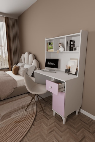 Df09107 Çekmeceli Kapaklı Kitaplıklı Çalışma Masası Pembe