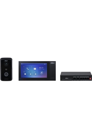 Dahua Ktp02 Kablolu Cat6 7 Tft Ekran Ve Kapı Paneli + 4 Port Switch Siyah Ip Villa Interkom Set
