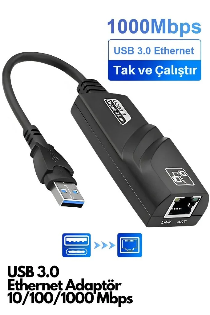 Gigabit Usb 3.0 Usb Ethernet Kablosuz Adaptör İşletim Sistemi Desteği Windows Xp, Vısta,7,8, Mac Os / Linux Tak Ve Çalıştır 001