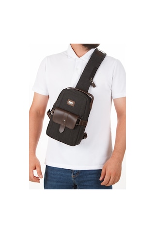 Newish Polo Erkek Kanvas Kumaş Çapraz Bel Ve Omuz Çantası New259 - Siyah - Kahverengi