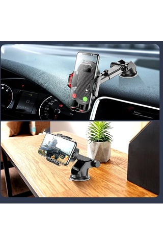 Araç İçi Telefon Tutucu Vantuzlu Teleskopik Kollu Ayarlanabilir Dashboard Cam Uyumlu Telefon Standı