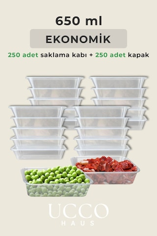 250 Adet 650 Ml Ekonomik Buzdolabı Dondurucu Erzak Sızdırmaz Saklama Kabı Seti Buzluk Organizer Şeffaf