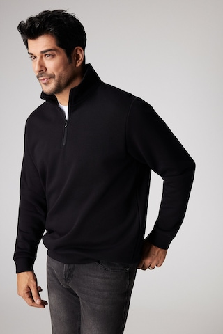 AC&Co / Altınyıldız Classics Standart Fit Normal Kesim İçi Polarlı Bato Yaka Pamuklu Erkek Sweatshirt Siyah