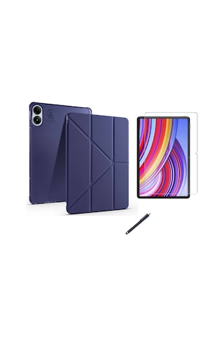 Xiaomi Redmi Pad Pro 12.1 İnç Uyumlu Tri Fold Kalemlikli Tablet Kılıfı Ekran Koruyucu Kalem Seti