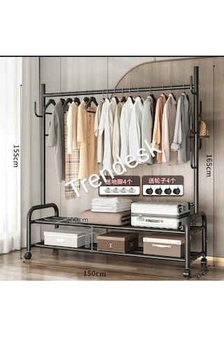 Metal Beyaz Portmanto Konfeksiyon Askısı Ayaklı Askılık Elbise Askılığı 155 150 Cm Beyaz