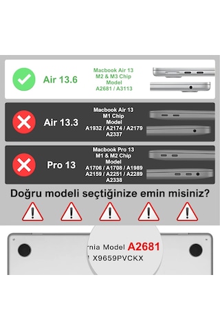 Macbook 13.6 İnç M5/m4/m3/m2 2026-2025-2024-2023-2022 Çip İle Uyumlu Dayanıklı Koruyucu Kılıf, Ultra İnce Kabuk Koruma Sert Kapak A3449 A3240 A3113 A2681 Şeffaf Sku: Smg8690010049834 1