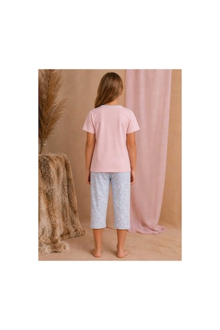 Pijamask Kız Çocuk Baskılı Pamuklu Kısa Kollu Yazlık Pijama Takımı Mavi