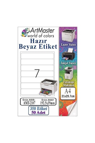 A4 Hazır Beyaz Etiket 192.5x39 Mm 7 Li 50 Sayfa 1 Paket Kendinden Yapışkanlı Fotokopi Lazer İnkjet Kağıdı Yazıcılar