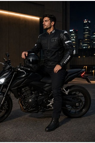 Yyk Forte Gt Titan Hörgüçlü Deri Korumalı Ceket Motosiklet Montu Antrasit - Siyah