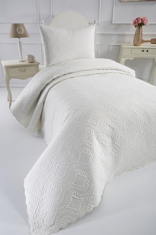 Ultrasonik Kapitoneli Elite Tek Kişilik Yatak Örtüsü Krem Krem