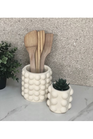 Thiramis Homeconcept Bubble Beyaz Dekoratif Vazo & Saksı 2li Set