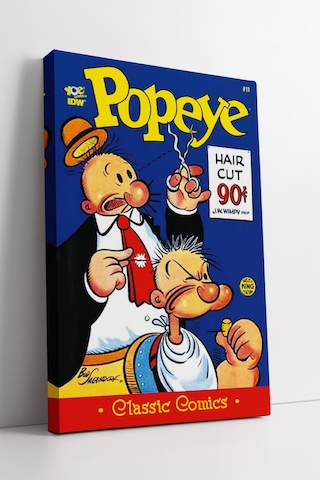 Retro Çizgi Roman Stilinde Komik Berber Sahnesi Renkli Eğlenceli Vintage Dekoratif Kanvas Tablo
