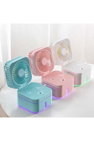 Springsun Usb Büyülü Küp Katlanır Fan + Nemlendirici Sessiz, Taşınabilir, Led Gece Lambası