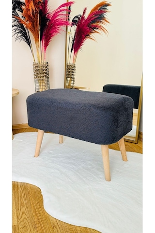 Ahşap Ayaklı Teddy Kumaş Dikdörtgen Dekoratif Puf